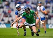 7 August 2021; Diarmaid Byrnes of Limerick is tackled by Stephen Bennett of Waterford during the GAA Hurling All-Ireland Senior Championship semi-final match between Limerick and Waterford at Croke Park in Dublin. Photo by Eóin Noonan/Sportsfile