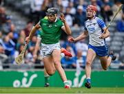 7 August 2021; Gearóid Hegarty of Limerick in action against Calum Lyons of Waterford during the GAA Hurling All-Ireland Senior Championship semi-final match between Limerick and Waterford at Croke Park in Dublin. Photo by Piaras Ó Mídheach/Sportsfile