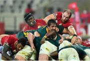 7 August 2021; Maro Itoje and Alun Wyn Jones of British and Irish Lions in action against Eben Etzebeth of South Africa during the third test of the British and Irish Lions tour match between South Africa and British and Irish Lions at Cape Town Stadium in Cape Town, South Africa. Photo by Ashley Vlotman/Sportsfile