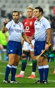 7 August 2021; Referee Mathieu Raynal, left, and Ben O'Keeffe during the third test of the British and Irish Lions tour match between South Africa and British and Irish Lions at Cape Town Stadium in Cape Town, South Africa. Photo by Ashley Vlotman/Sportsfile