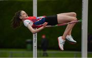 7 August 2021; Tara O'Connor of Dundalk St Gerards AC, Louth, on her way to winning the Girl's U15 High Jump with a championship best performance of 1.68m during day two of the Irish Life Health National Juvenile Track & Field Championships at Tullamore Harriers Stadium in Tullamore, Offaly. Photo by Sam Barnes/Sportsfile