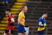 7 August 2021; Colin Walsh of Roscommon celebrates his side's first goal during the EirGrid GAA All-Ireland Football U20 Championship semi-final match between Roscommon and Down at Kingspan Breffni Park in Cavan. Photo by David Fitzgerald/Sportsfile