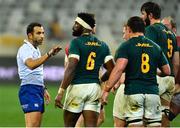 7 August 2021; Siya Kolisi of South Africa speaks to referee during the third test of the British and Irish Lions tour match between South Africa and British and Irish Lions at Cape Town Stadium in Cape Town, South Africa. Photo by Ashley Vlotman/Sportsfile