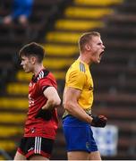 7 August 2021; Colin Walsh of Roscommon celebrates his side's first goal during the EirGrid GAA All-Ireland Football U20 Championship semi-final match between Roscommon and Down at Kingspan Breffni Park in Cavan. Photo by David Fitzgerald/Sportsfile