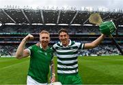 7 August 2021; Limerick players, Cian Lynch, left, and Nickie Quaid after the GAA Hurling All-Ireland Senior Championship semi-final match between Limerick and Waterford at Croke Park in Dublin. Photo by Eóin Noonan/Sportsfile