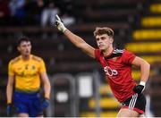 7 August 2021; Shealan Johnston of Down celebrates after scoring his side's first goal during the EirGrid GAA All-Ireland Football U20 Championship semi-final match between Roscommon and Down at Kingspan Breffni Park in Cavan. Photo by David Fitzgerald/Sportsfile