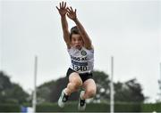7 August 2021; Briain Cullinan of Sligo AC competing in the Boy's U14 Long Jump during day two of the Irish Life Health National Juvenile Track & Field Championships at Tullamore Harriers Stadium in Tullamore, Offaly. Photo by Sam Barnes/Sportsfile