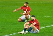 7 August 2021; Robbie Henshaw, right, and Bundee Aki of British and Irish Lions dejected after the third test of the British and Irish Lions tour match between South Africa and British and Irish Lions at Cape Town Stadium in Cape Town, South Africa. Photo by Ashley Vlotman/Sportsfile
