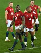 7 August 2021; British and Irish Lions players, including Maro Itoje, second from left, dejected after the third test of the British and Irish Lions tour match between South Africa and British and Irish Lions at Cape Town Stadium in Cape Town, South Africa. Photo by Ashley Vlotman/Sportsfile