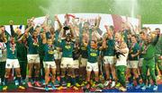 7 August 2021; South Africa players and staff celebrate after the third test of the British and Irish Lions tour match between South Africa and British and Irish Lions at Cape Town Stadium in Cape Town, South Africa. Photo by Ashley Vlotman/Sportsfile