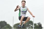 7 August 2021; Sean Hoade of Craughwell AC, Galway, competing in the Boy's U14 Long Jump during day two of the Irish Life Health National Juvenile Track & Field Championships at Tullamore Harriers Stadium in Tullamore, Offaly. Photo by Sam Barnes/Sportsfile