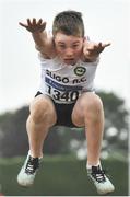 7 August 2021; Briain Cullinan of Sligo AC, competing in the Boy's U14 Long Jump during day two of the Irish Life Health National Juvenile Track & Field Championships at Tullamore Harriers Stadium in Tullamore, Offaly. Photo by Sam Barnes/Sportsfile