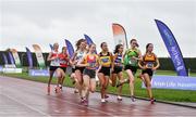 7 August 2021; Nicole Dinan of Leevale AC, Cork, far right, leads the field on her way to winning the Girls U16 800m during day two of the Irish Life Health National Juvenile Track & Field Championships at Tullamore Harriers Stadium in Tullamore, Offaly. Photo by Sam Barnes/Sportsfile