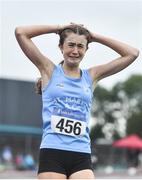 7 August 2021; Gemma Galvin of St Marys AC , Clare, reacts after winning the Girl's U15 800m  during day two of the Irish Life Health National Juvenile Track & Field Championships at Tullamore Harriers Stadium in Tullamore, Offaly. Photo by Sam Barnes/Sportsfile