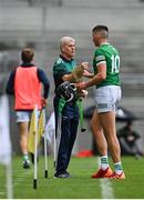 7 August 2021; Gearóid Hegarty of Limerick shakes hands with manager John Kiely after being substituted during the GAA Hurling All-Ireland Senior Championship semi-final match between Limerick and Waterford at Croke Park in Dublin. Photo by Seb Daly/Sportsfile