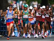 8 August 2021; The lead group including Jeison Alexander Suarez of Colombia, Daniel Do Nascimento of Brazil, Eliud Kipchoge of Kenya, and Amoz Kipruto of Kenya in action during the men's marathon at Hokkaido University on day 16 during the 2020 Tokyo Summer Olympic Games in Sapporo, Japan. Photo by Ramsey Cardy/Sportsfile