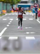 8 August 2021; Eliud Kipchoge of Kenya approaches the finish line to win the men's marathon at Sapporo Odori Park on day 16 during the 2020 Tokyo Summer Olympic Games in Sapporo, Japan. Photo by Ramsey Cardy/Sportsfile