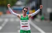 8 August 2021; Paul Pollock of Ireland celebrates crossing the finish line in 71st place during the men's marathon at Sapporo Odori Park on day 16 during the 2020 Tokyo Summer Olympic Games in Sapporo, Japan. Photo by Ramsey Cardy/Sportsfile