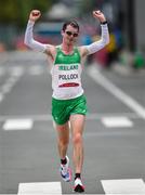8 August 2021; Paul Pollock of Ireland celebrates crossing the finish line in 71st place during the men's marathon at Sapporo Odori Park on day 16 during the 2020 Tokyo Summer Olympic Games in Sapporo, Japan. Photo by Ramsey Cardy/Sportsfile