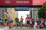 8 August 2021; Richard Ringer of Germany crosses the finish line during the men's marathon at Sapporo Odori Park on day 16 during the 2020 Tokyo Summer Olympic Games in Sapporo, Japan. Photo by Ramsey Cardy/Sportsfile