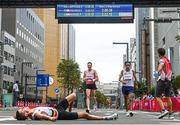 8 August 2021; Peter Herzog of Austria crosses the finish line during the men's marathon at Sapporo Odori Park on day 16 during the 2020 Tokyo Summer Olympic Games in Sapporo, Japan. Photo by Ramsey Cardy/Sportsfile