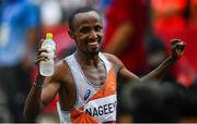 8 August 2021; Abdi Nageeye of Netherlands celebrates a second place finish after the men's marathon at Sapporo Odori Park on day 16 during the 2020 Tokyo Summer Olympic Games in Sapporo, Japan. Photo by Ramsey Cardy/Sportsfile