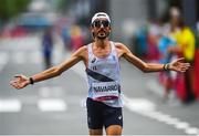 8 August 2021; Nicolas Navarro of France crosses the finish line during the men's marathon at Sapporo Odori Park on day 16 during the 2020 Tokyo Summer Olympic Games in Sapporo, Japan. Photo by Ramsey Cardy/Sportsfile