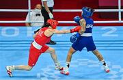 8 August 2021; Kellie Harrington of Ireland, left, and Beatriz Ferreira of Brazil during their women's lightweight final bout at the Kokugikan Arena during the 2020 Tokyo Summer Olympic Games in Tokyo, Japan. Photo by Brendan Moran/Sportsfile