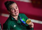 8 August 2021; Kellie Harrington of Ireland with her gold medal after defeating Beatriz Ferreira of Brazil in their women's lightweight final bout with at the Kokugikan Arena during the 2020 Tokyo Summer Olympic Games in Tokyo, Japan. Photo by Brendan Moran/Sportsfile