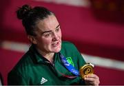 8 August 2021; Kellie Harrington of Ireland with her gold medal after defeating Beatriz Ferreira of Brazil in their women's lightweight final bout with at the Kokugikan Arena during the 2020 Tokyo Summer Olympic Games in Tokyo, Japan. Photo by Brendan Moran/Sportsfile
