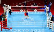 8 August 2021; Kellie Harrington of Ireland, left, and Beatriz Ferreira of Brazil embrace after their women's lightweight final bout at the Kokugikan Arena during the 2020 Tokyo Summer Olympic Games in Tokyo, Japan. Photo by Brendan Moran/Sportsfile