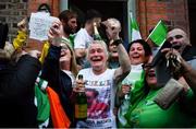 8 August 2021; Kellie Harrington's mother Yvonne is congratulated outside her Portland Row home, after watching Kellie's Tokyo 2020 Olympics lightweight final bout against Beatriz Ferreira of Brazil. Photo by Ray McManus/Sportsfile