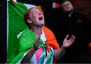 8 August 2021; A neighbour of Kellie Harrington's family, from Portland Row in Dublin, Aeo Gately watching her bout on a big screen when Kellie contested the Tokyo 2020 Olympics lightweight final bout against Beatriz Ferreira of Brazil. Photo by Ray McManus/Sportsfile