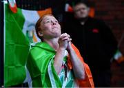 8 August 2021; A neighbour of Kellie Harrington's family, from Portland Row in Dublin, Aeo Gately watching her bout on a big screen when Kellie contested the Tokyo 2020 Olympics lightweight final bout against Beatriz Ferreira of Brazil. Photo by Ray McManus/Sportsfile