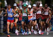 8 August 2021; Runners, from left, Jeison Alexander Suarez of Colombia, Daniel Do Nascimento of Brazil, Eliud Kipchoge of Kenya and Amos Kipruto of Kenya during the men's marathon at Sapporo Odori Park on day 16 during the 2020 Tokyo Summer Olympic Games in Sapporo, Japan. Photo by Ramsey Cardy/Sportsfile