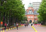 8 August 2021; Eliud Kipchoge of Kenya during the men's marathon at Hokkaido Government Offices on day 16 during the 2020 Tokyo Summer Olympic Games in Sapporo, Japan.  Photo by Ramsey Cardy/Sportsfile