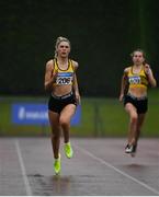 7 August 2021; Lucy-May Sleeman of Leevale AC , Cork, left, on her way to winning the Girl's U18 200m during day two of the Irish Life Health National Juvenile Track & Field Championships at Tullamore Harriers Stadium in Tullamore, Offaly. Photo by Sam Barnes/Sportsfile