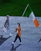 8 August 2021; Natalya Coyle of Ireland carries the Irish tricolour during the closing ceremony at the Olympic Stadium during the 2020 Tokyo Summer Olympic Games in Tokyo, Japan. Photo by Brendan Moran/Sportsfile