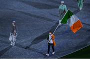 8 August 2021; Natalya Coyle of Ireland carries the Irish tricolour during the closing ceremony at the Olympic Stadium during the 2020 Tokyo Summer Olympic Games in Tokyo, Japan. Photo by Brendan Moran/Sportsfile