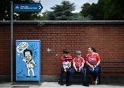 8 August 2021; Gillian Kinney with her sons Jack, age 14, left, and Matthew, age 12, from Rathcormac, Cork, await the gates to open prior to the GAA Hurling All-Ireland Senior Championship semi-final match between Kilkenny and Cork at Croke Park in Dublin. Photo by David Fitzgerald/Sportsfile