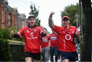 8 August 2021; Cork supporters Shane Clarke, left, and Darragh McCarthy make their way down Clonliffe Road prior to the GAA Hurling All-Ireland Senior Championship semi-final match between Kilkenny and Cork at Croke Park in Dublin. Photo by David Fitzgerald/Sportsfile