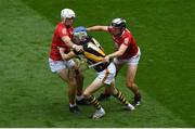 8 August 2021; TJ Reid of Kilkenny in action against Luke Meade, left, and Ger Millerick of Cork during the GAA Hurling All-Ireland Senior Championship semi-final match between Kilkenny and Cork at Croke Park in Dublin. Photo by Daire Brennan/Sportsfile