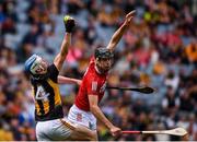 8 August 2021; TJ Reid of Kilkenny catches a high ball ahead of Robert Downey of Cork during the GAA Hurling All-Ireland Senior Championship semi-final match between Kilkenny and Cork at Croke Park in Dublin. Photo by David Fitzgerald/Sportsfile