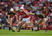 8 August 2021; Patrick Horgan of Cork is tackled by Michael Carey, left, and Huw Lawlor of Kilkenny during the GAA Hurling All-Ireland Senior Championship semi-final match between Kilkenny and Cork at Croke Park in Dublin. Photo by Ray McManus/Sportsfile
