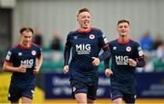 8 August 2021; Chris Forrester of St Patrick's Athletic celebrates after scoring his side's third goal, a penalty, during the SSE Airtricity League Premier Division match between Dundalk and St Patrick's Athletic at Oriel Park in Dundalk, Louth. Photo by Seb Daly/Sportsfile