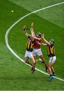 8 August 2021; TJ Reid, left, and Eoin Cody of Kilkenny in action against Ger Millerick of Cork during the GAA Hurling All-Ireland Senior Championship semi-final match between Kilkenny and Cork at Croke Park in Dublin. Photo by Daire Brennan/Sportsfile