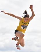 8 August 2021; Aoife Callan of Bandon AC, Cork, competing in the Girl's U15 Long Jump during day three of the Irish Life Health National Juvenile Track & Field Championships at Tullamore Harriers Stadium in Tullamore, Offaly. Photo by Sam Barnes/Sportsfile