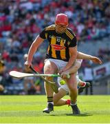 8 August 2021; Adrian Mullen of Kilkenny is tackled by Cork goalkeeper Patrick Collins during the GAA Hurling All-Ireland Senior Championship semi-final match between Kilkenny and Cork at Croke Park in Dublin. Photo by Ray McManus/Sportsfile