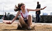 8 August 2021; Amy Cullen of Cranford AC, Donegal, competing in the Girl's U15 Long Jump during day three of the Irish Life Health National Juvenile Track & Field Championships at Tullamore Harriers Stadium in Tullamore, Offaly. Photo by Sam Barnes/Sportsfile