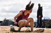 8 August 2021; Sophie Walker of Newport AC, Tipperary, competing in the Girl's U15 Long Jump during day three of the Irish Life Health National Juvenile Track & Field Championships at Tullamore Harriers Stadium in Tullamore, Offaly. Photo by Sam Barnes/Sportsfile